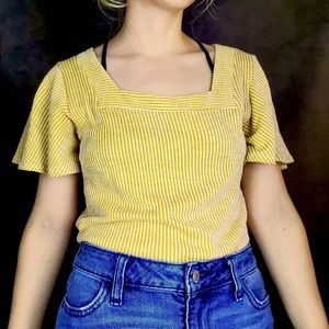 Flutter sleeve square neck striped top